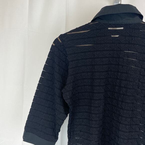 RAYURE Paris Flora Top Collared Full Zip Sheer Stretch Textured Black Size 38 S - Picture 7 of 9